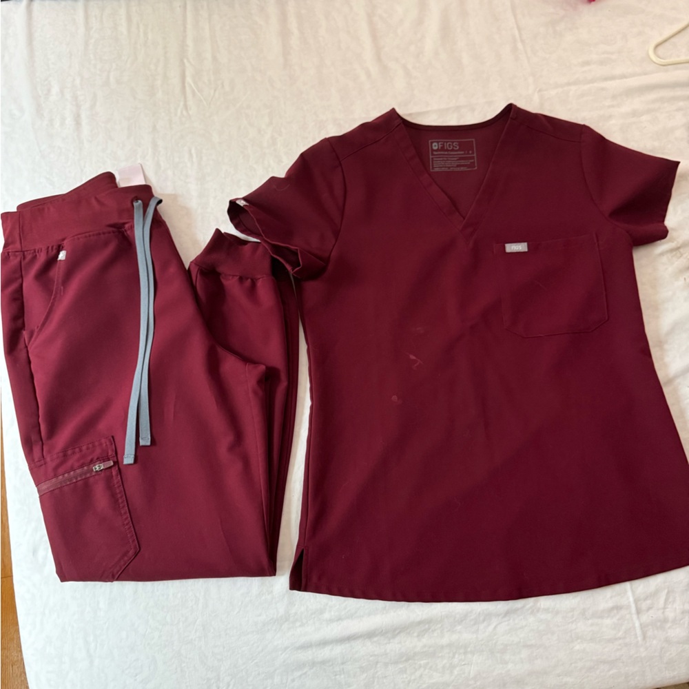 Figs - Maroon Scrub Top & Pants